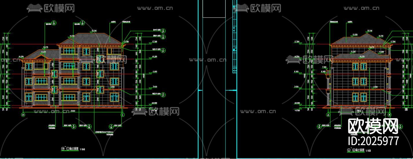 别墅建筑cad施工图下载（渲染图1）