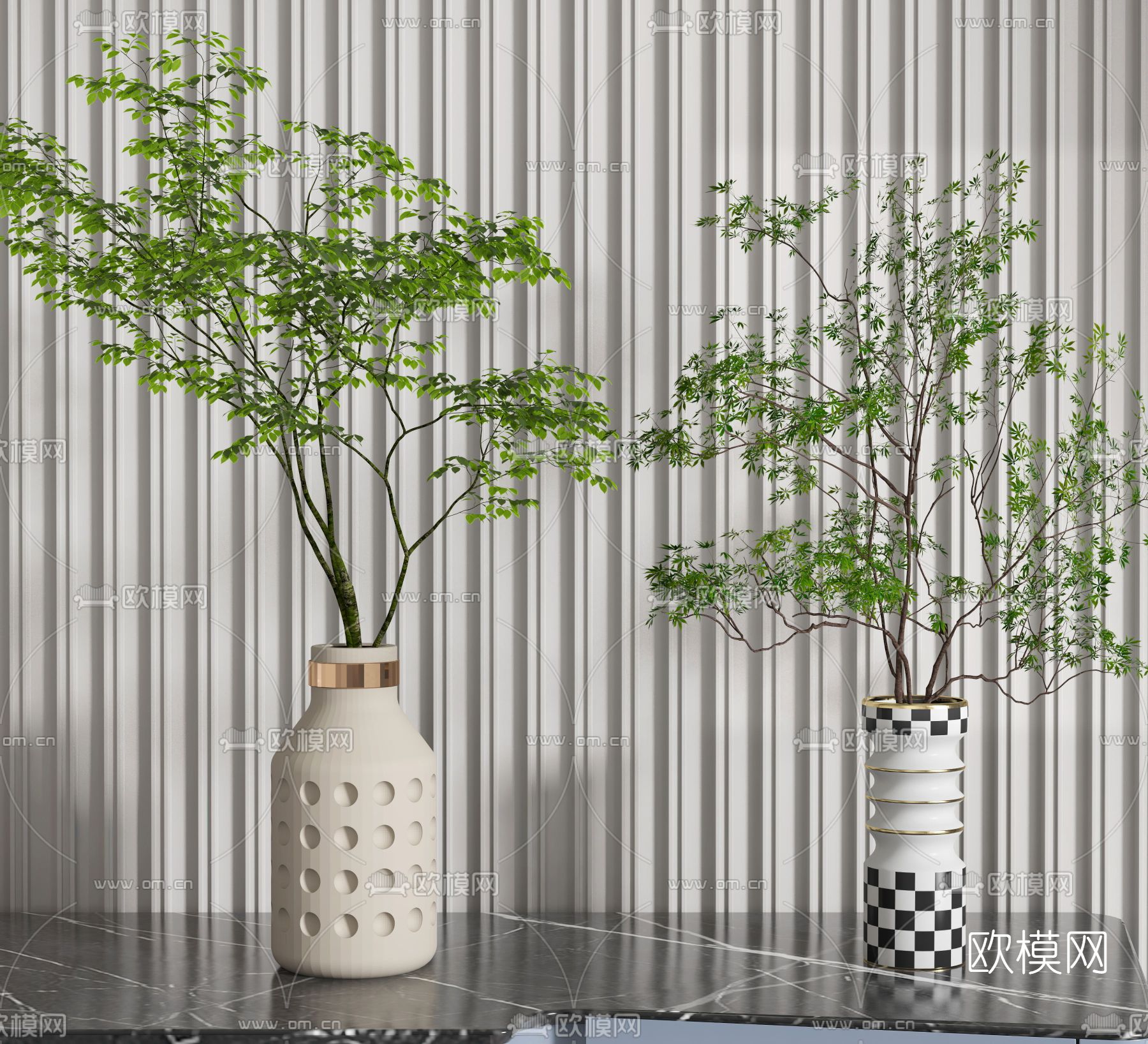 现代绿植水生植物花瓶3d模型