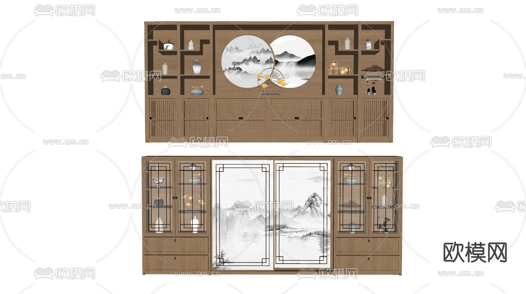 新中式博古架su模型下载