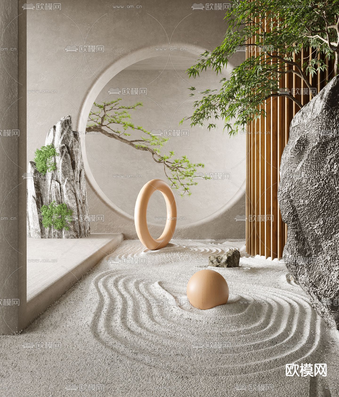 现代假山绿植景观小品3d模型下载