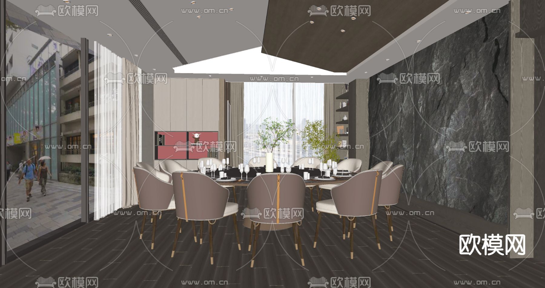 现代餐厅包间su模型下载（渲染图2）