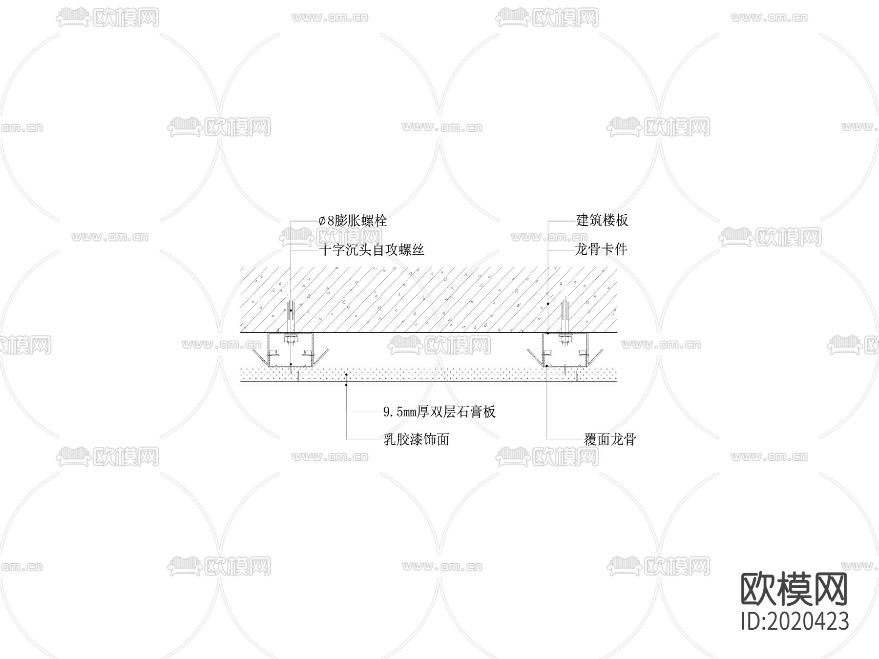 石膏板贴顶式吊cad大样图下载