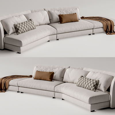 现代布艺弧形多人沙发su模型