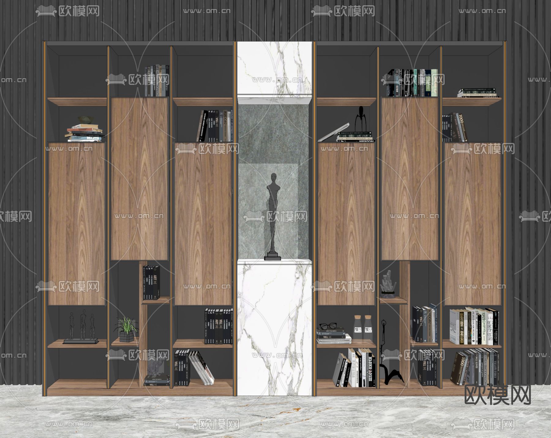 现代书柜装饰柜su模型下载（渲染图2）