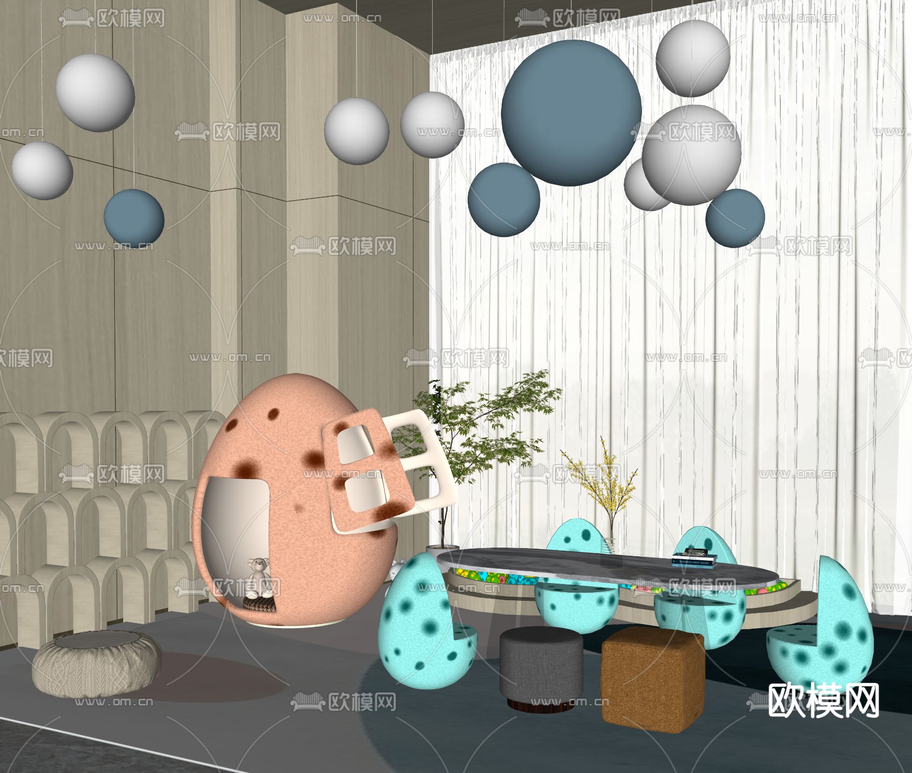 现代儿童娱乐区su模型下载（渲染图3）