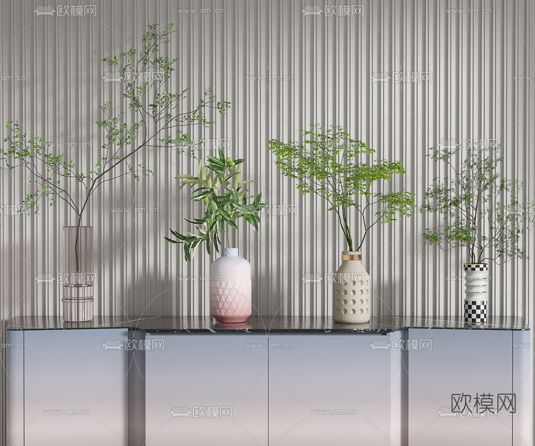 现代绿植水生植物花瓶3d模型