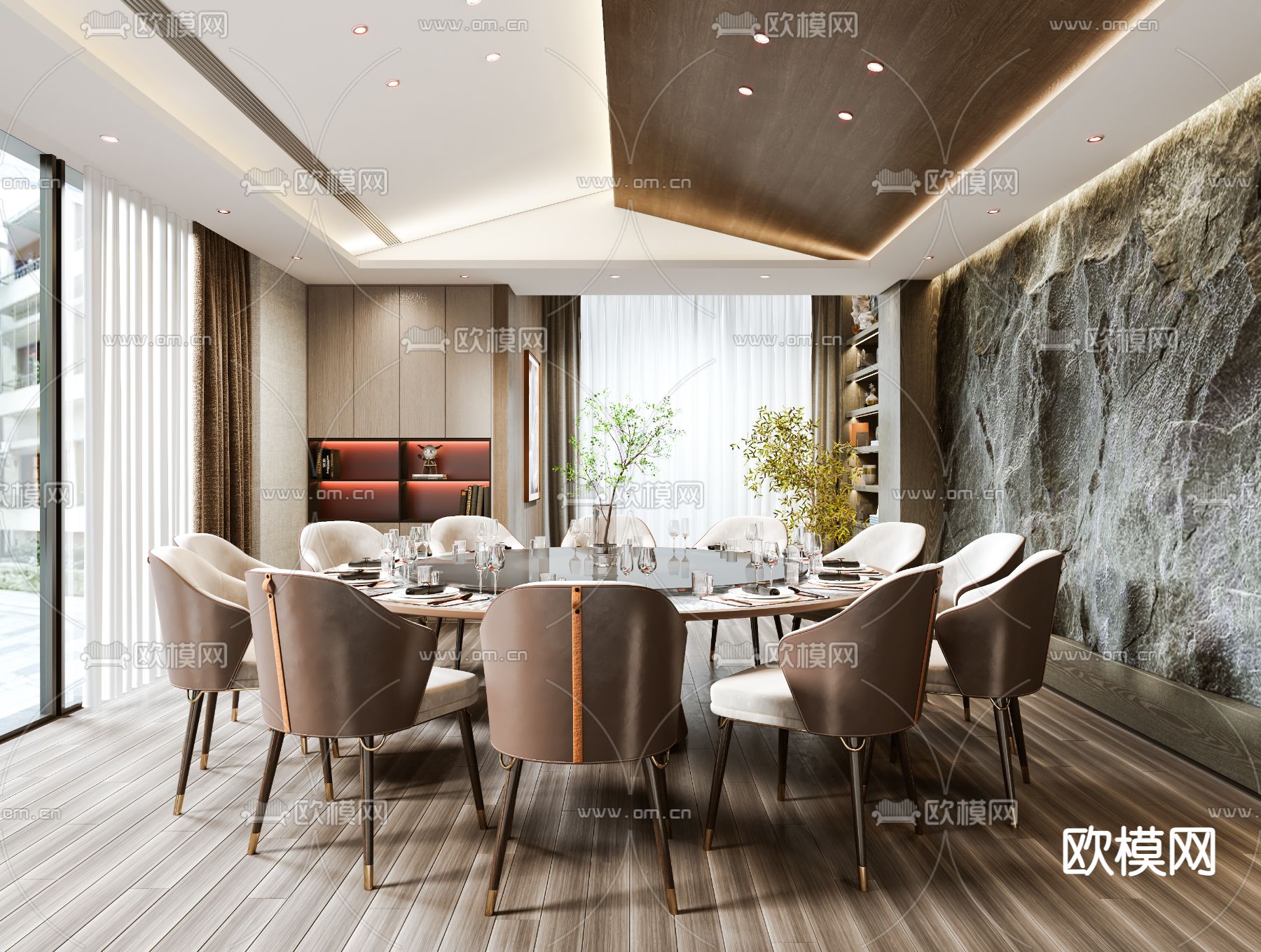 现代餐厅包间su模型下载（渲染图1）