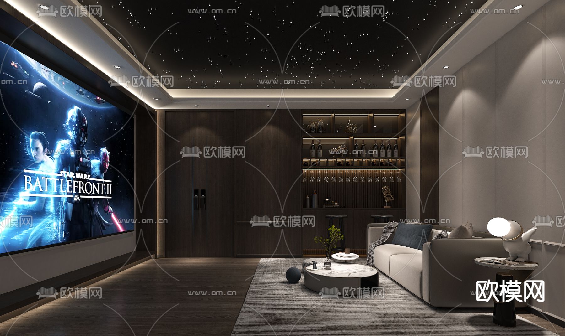 现代影音室免费3d模型下载（渲染图1）