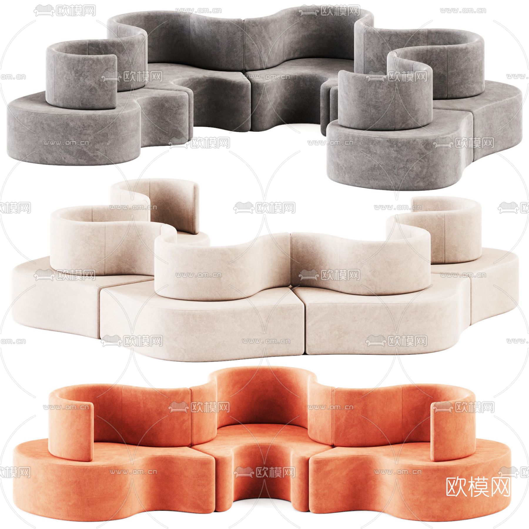 现代布艺异形沙发3d模型下载