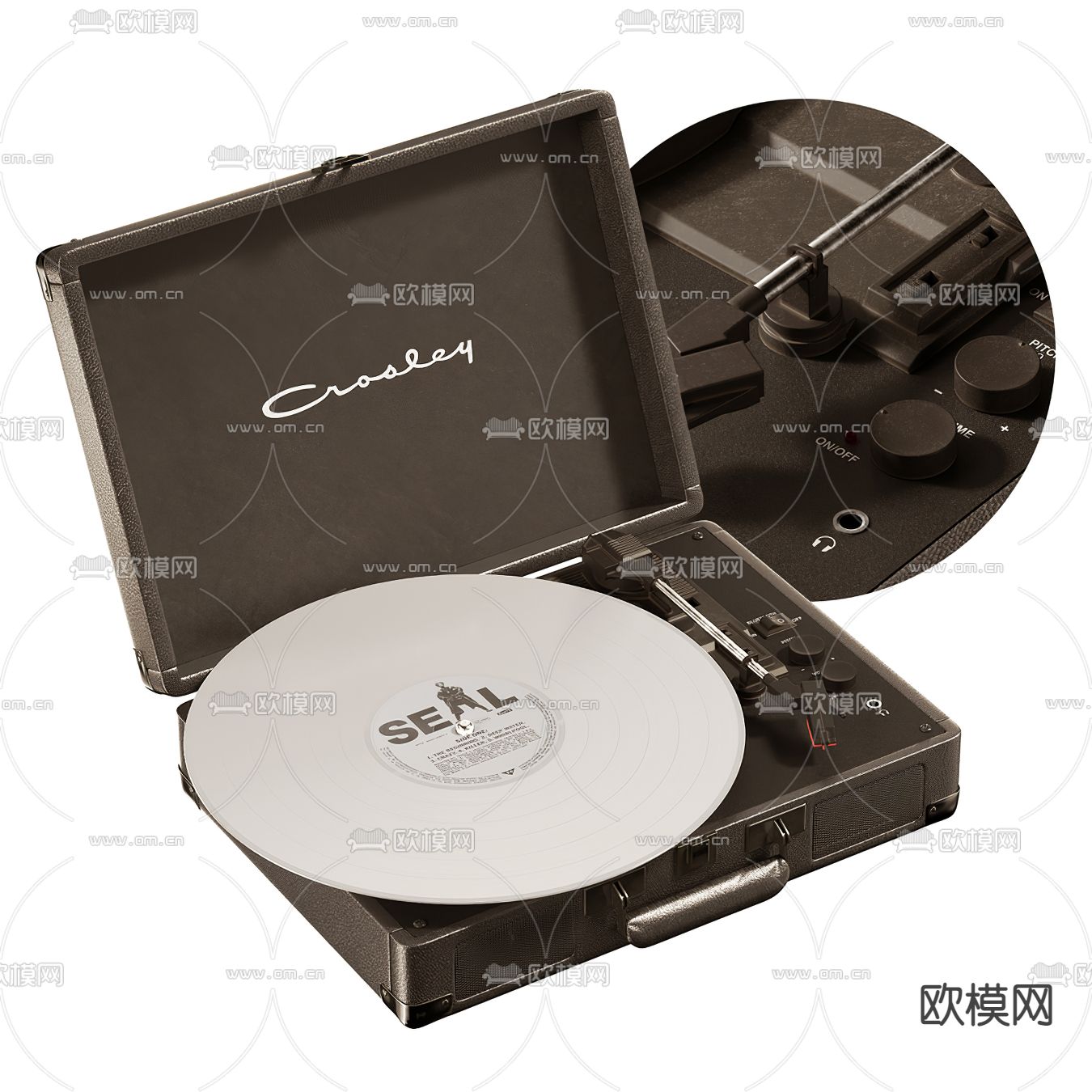 现代复古唱片机3d模型下载（渲染图1）