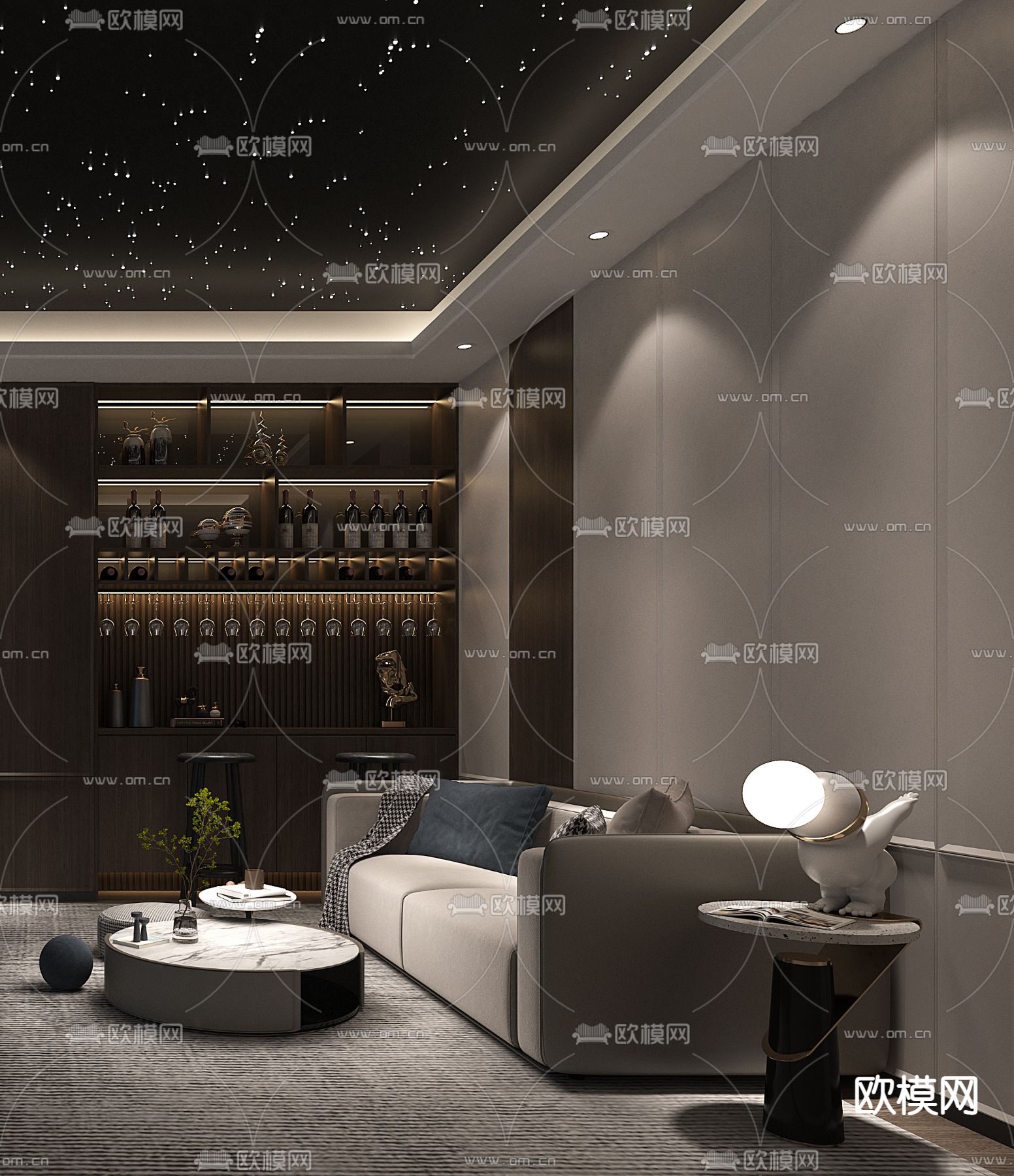 现代影音室免费3d模型下载（渲染图2）