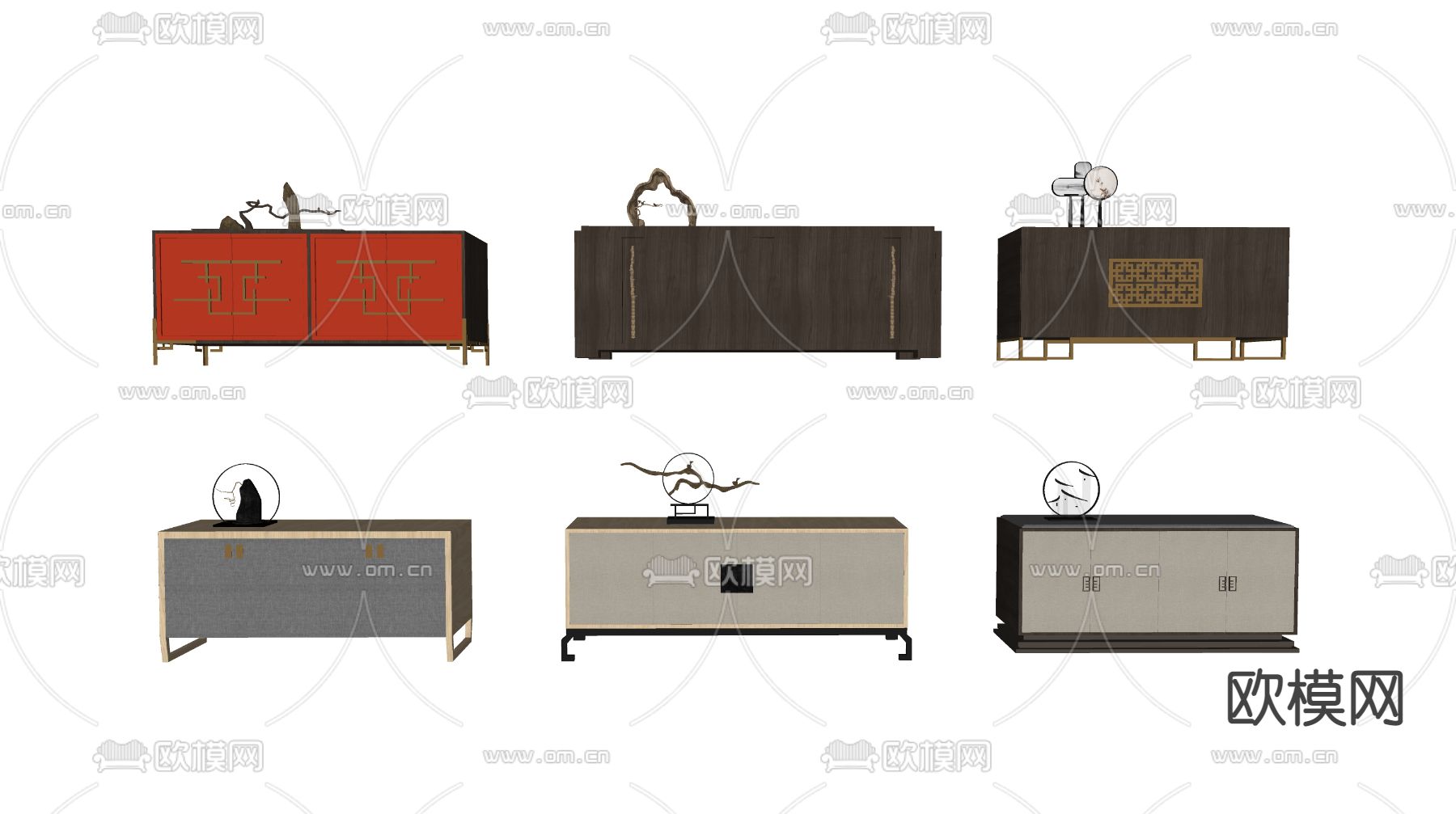 新中式实木边柜su模型下载