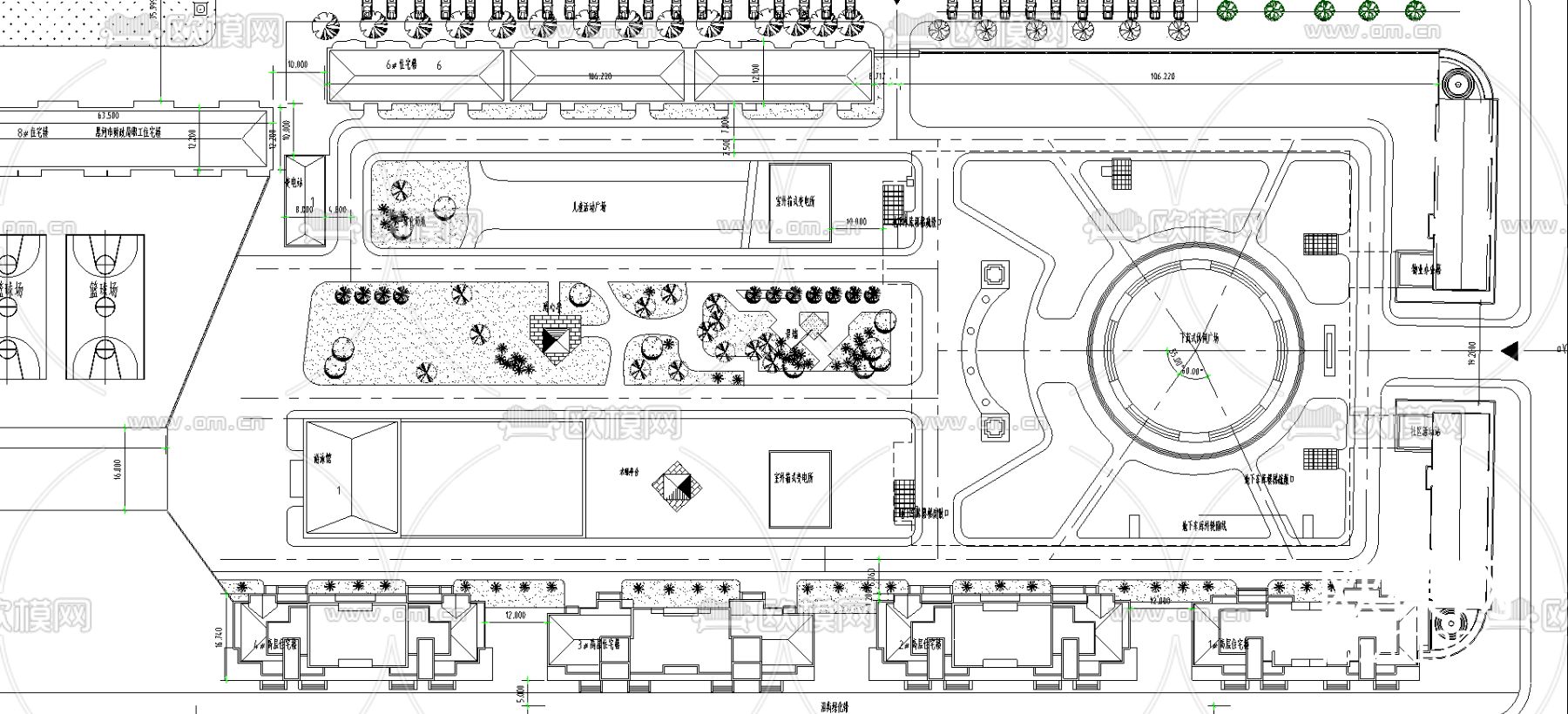 世纪花园小区总平面图CAD施工图下载（渲染图2）