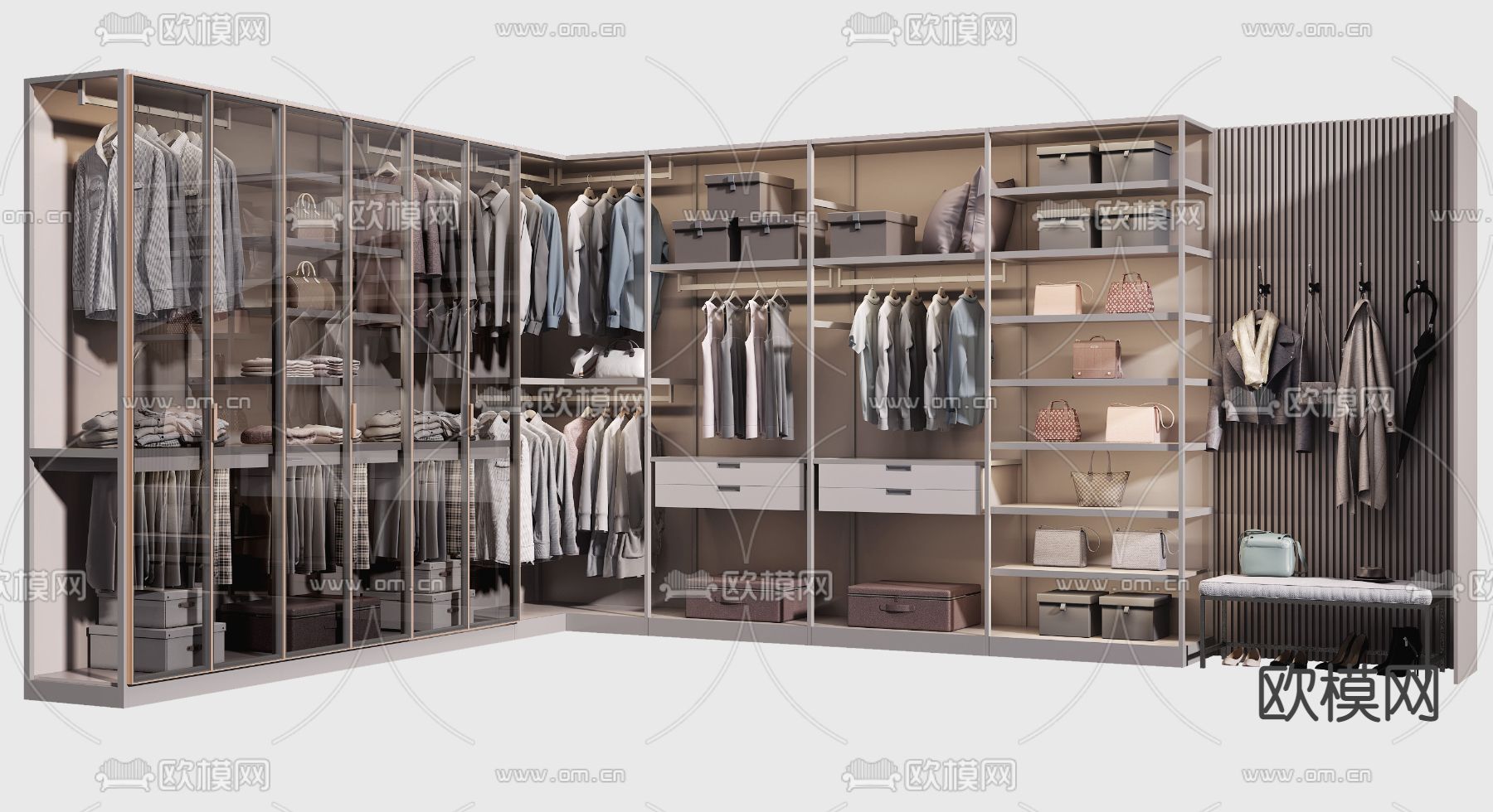 现代衣柜su模型下载（渲染图1）