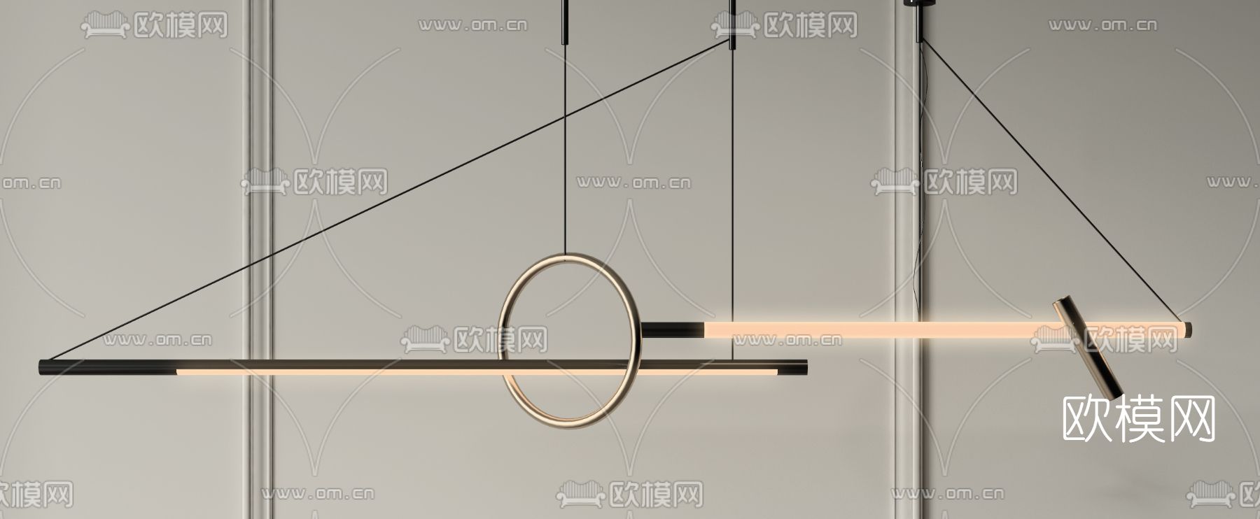现代弧形吊灯3d模型下载（渲染图2）