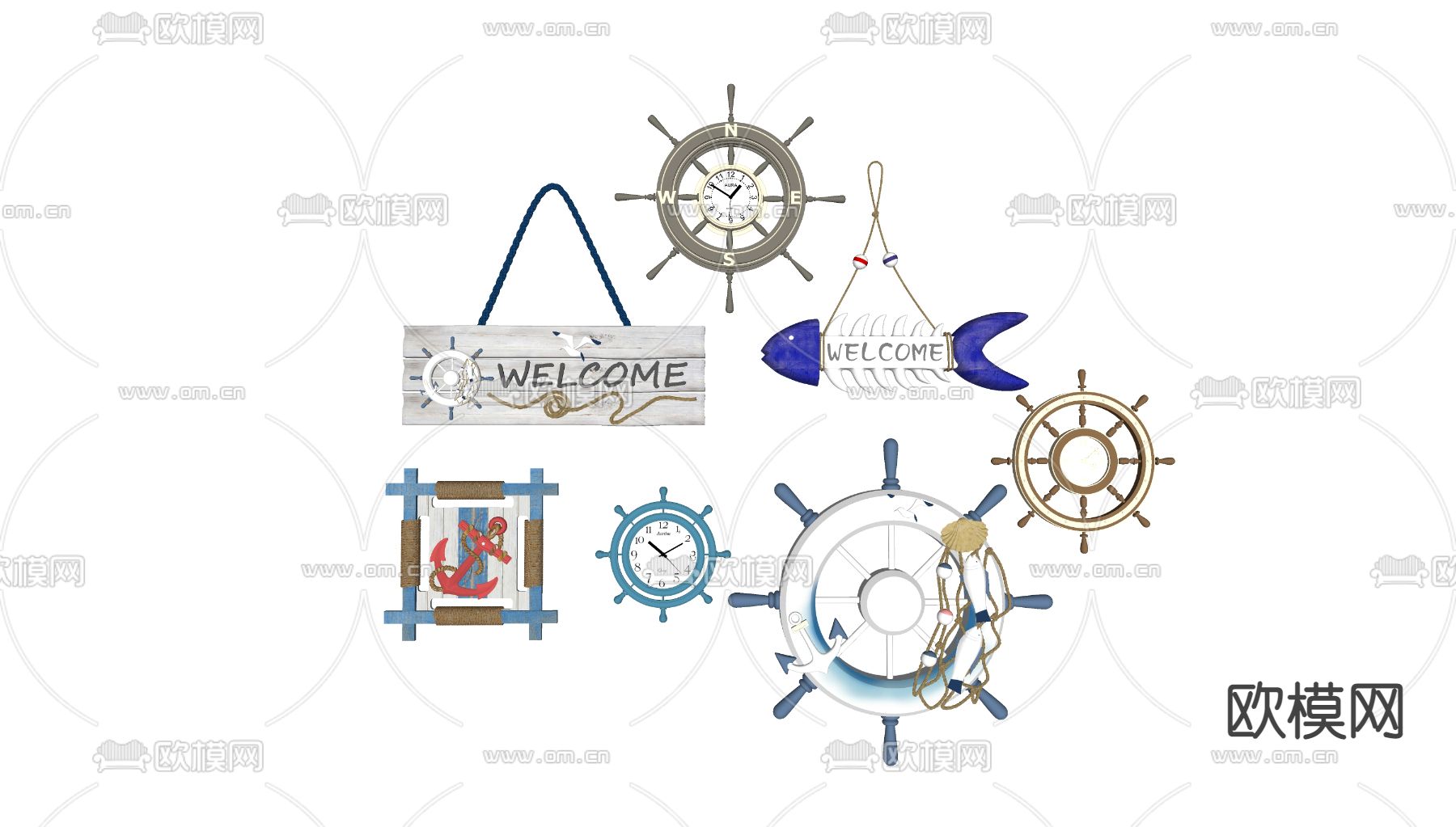地中海船舵挂件su模型下载