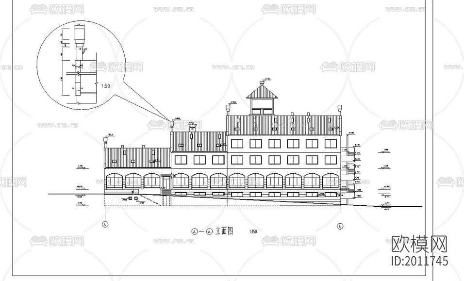 接待中心建筑設(shè)計cad施工圖下載(渲染圖1)
