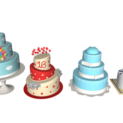  现代卡通生日蛋糕su模型 