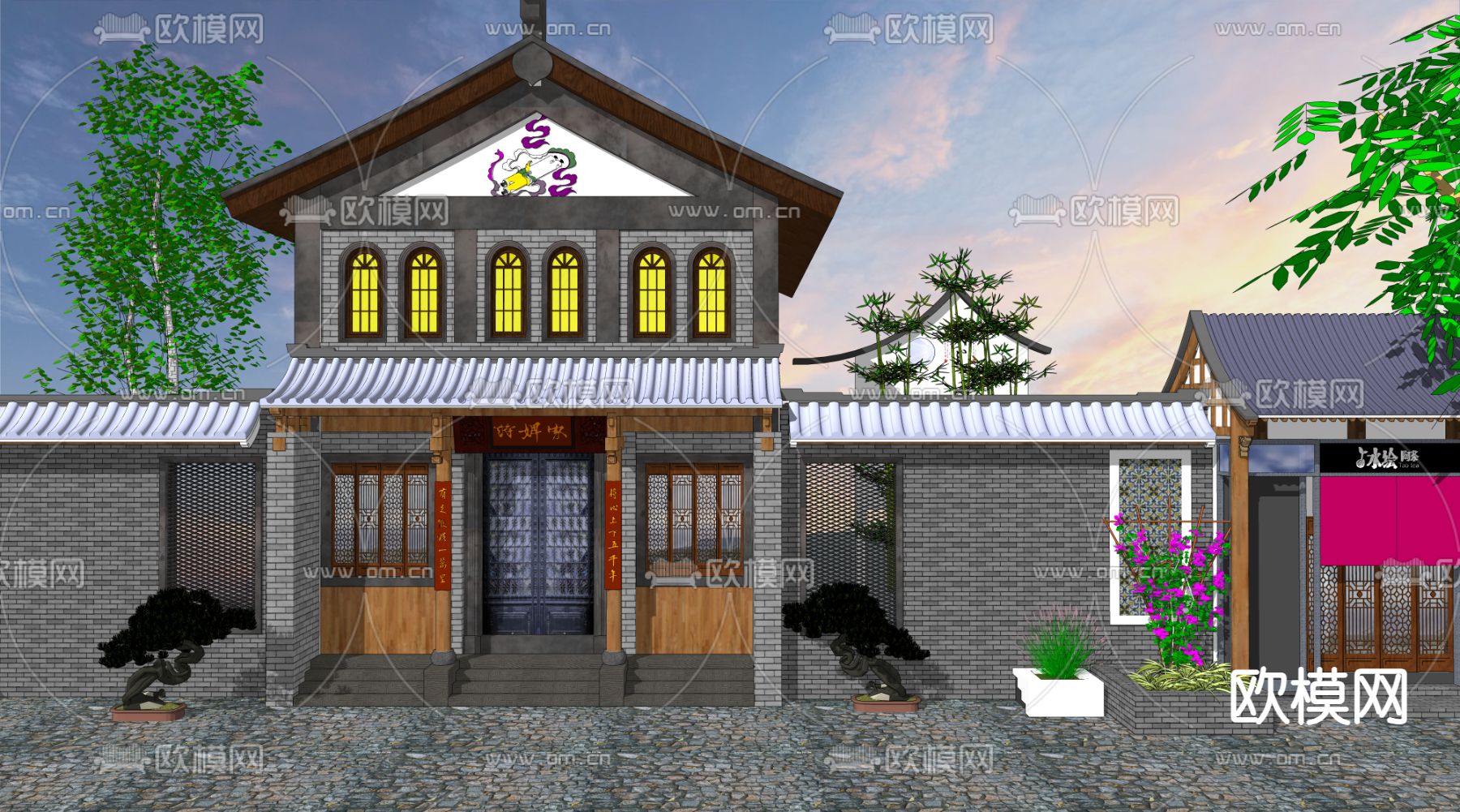 新中式商业街su模型