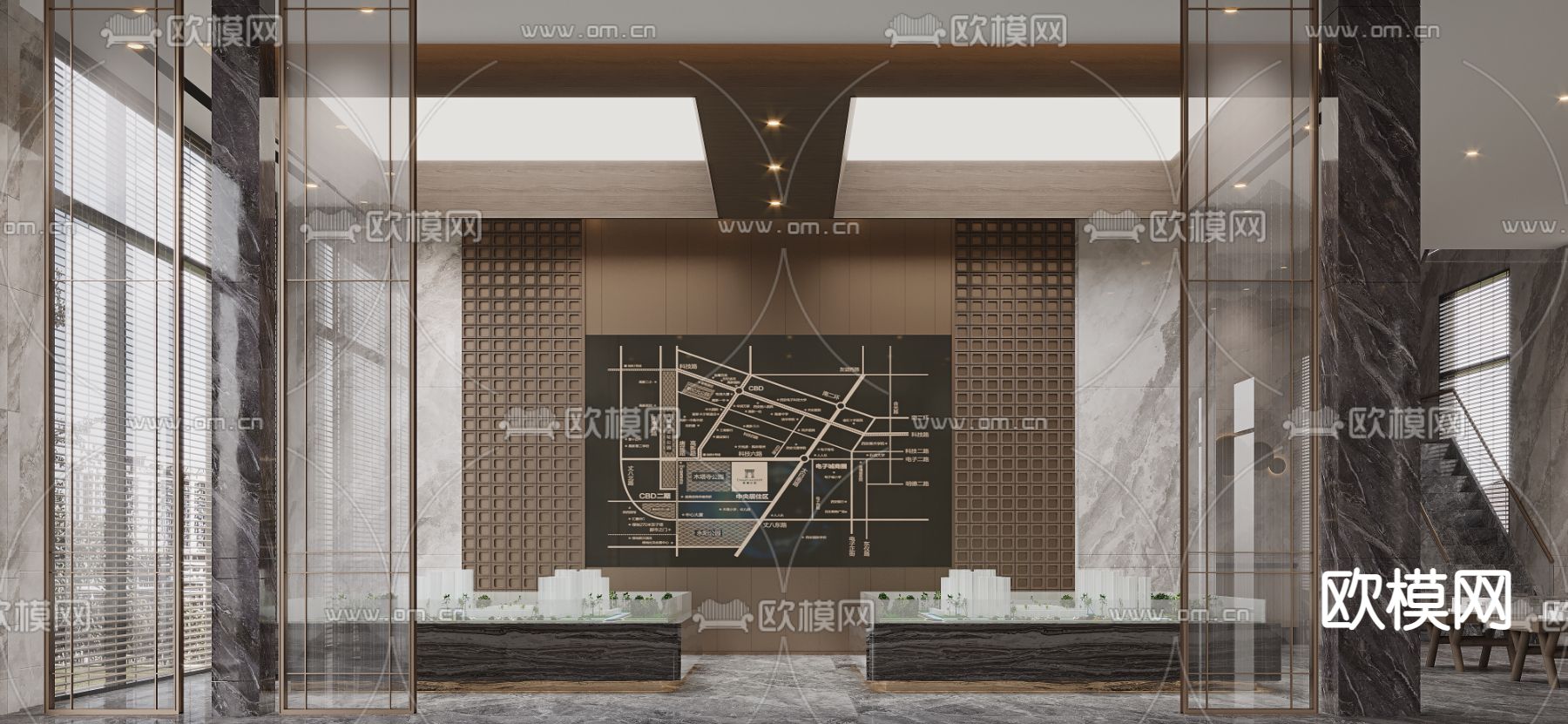 现代轻奢售楼部洽谈区3d模型下载（渲染图2）