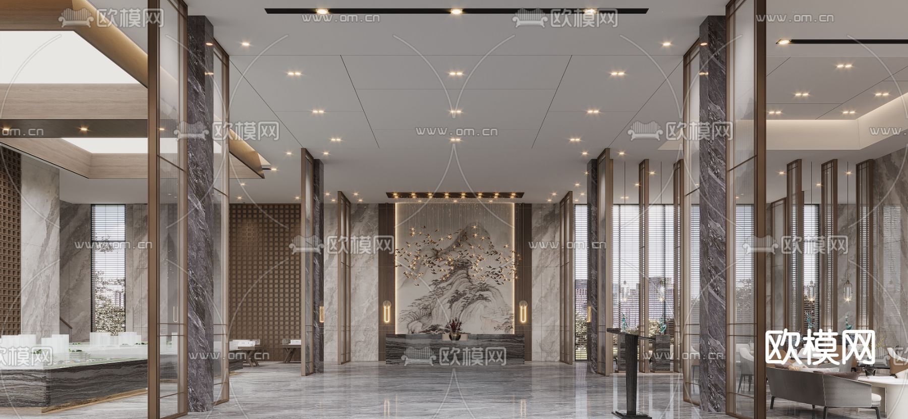 现代轻奢售楼部洽谈区3d模型下载（渲染图1）