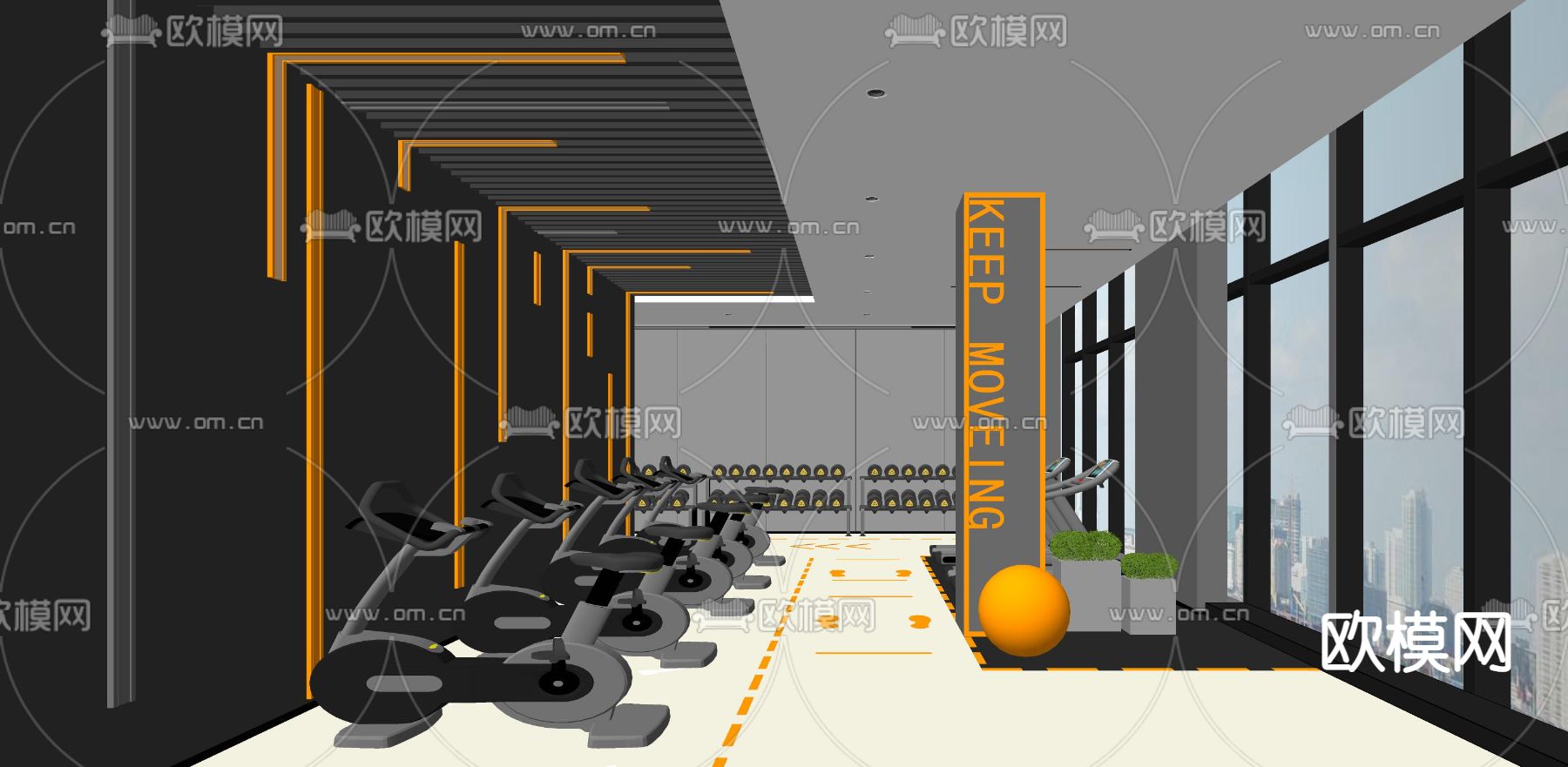 现代健身房su模型下载（渲染图2）