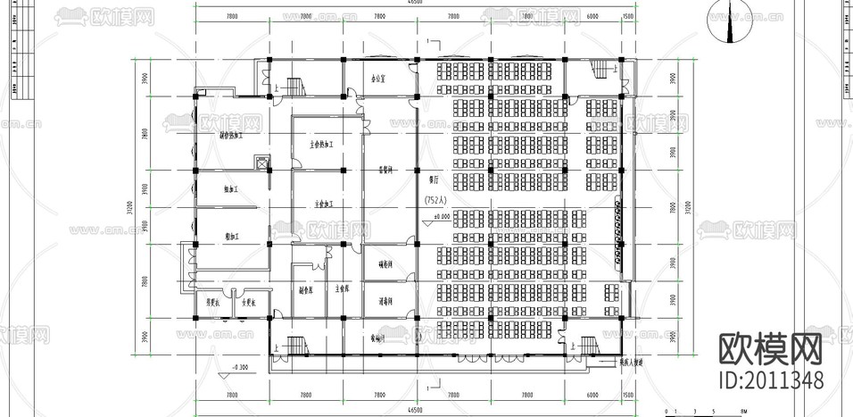 食堂建筑CAD施工圖下載(渲染圖2)