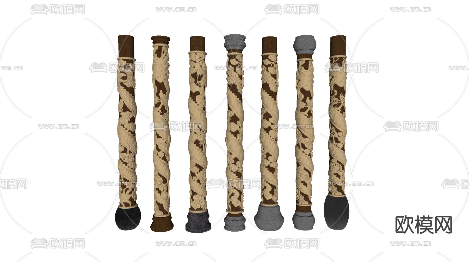 中式盘龙柱su模型下载