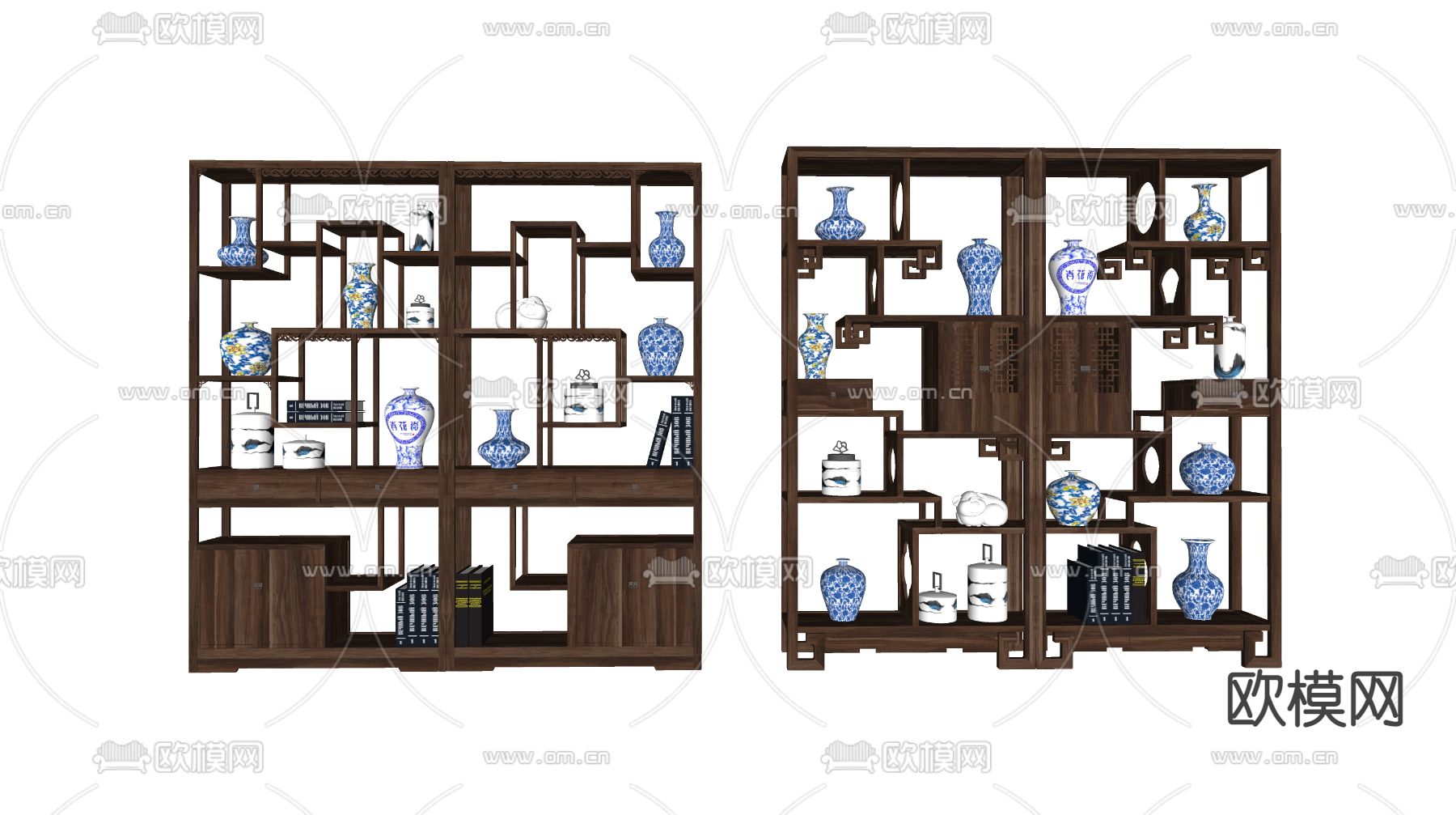新中式博古架su模型下载