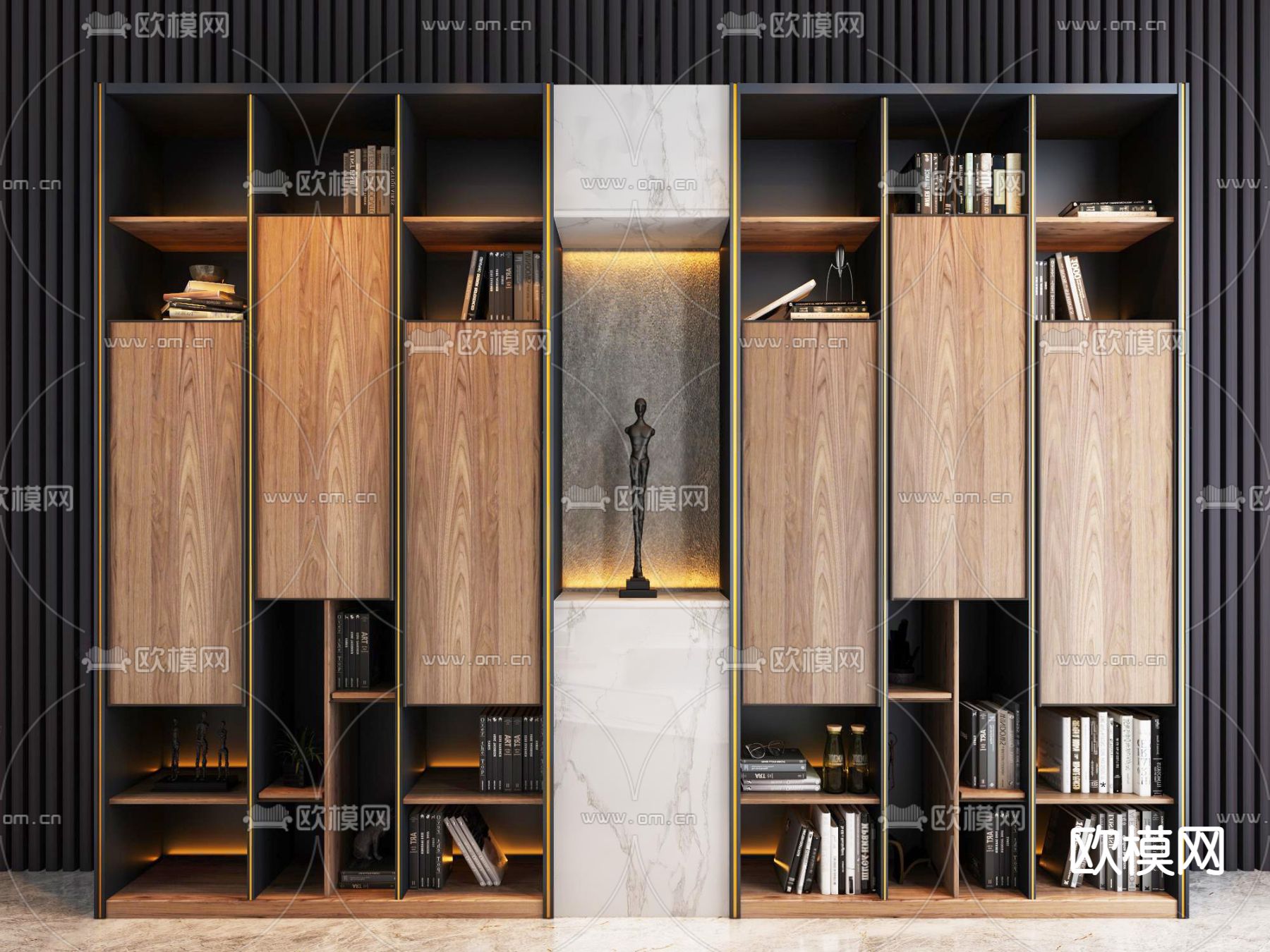 现代书柜装饰柜su模型下载（渲染图1）