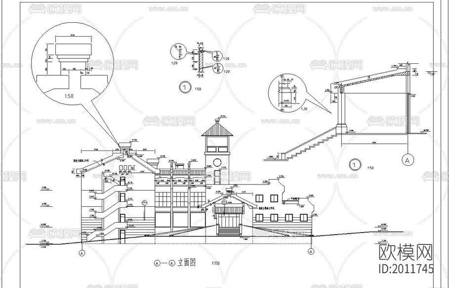 接待中心建筑設(shè)計cad施工圖下載(渲染圖2)