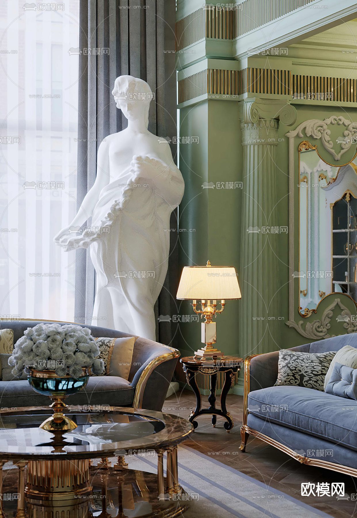 欧式跃层客厅su模型下载（渲染图2）