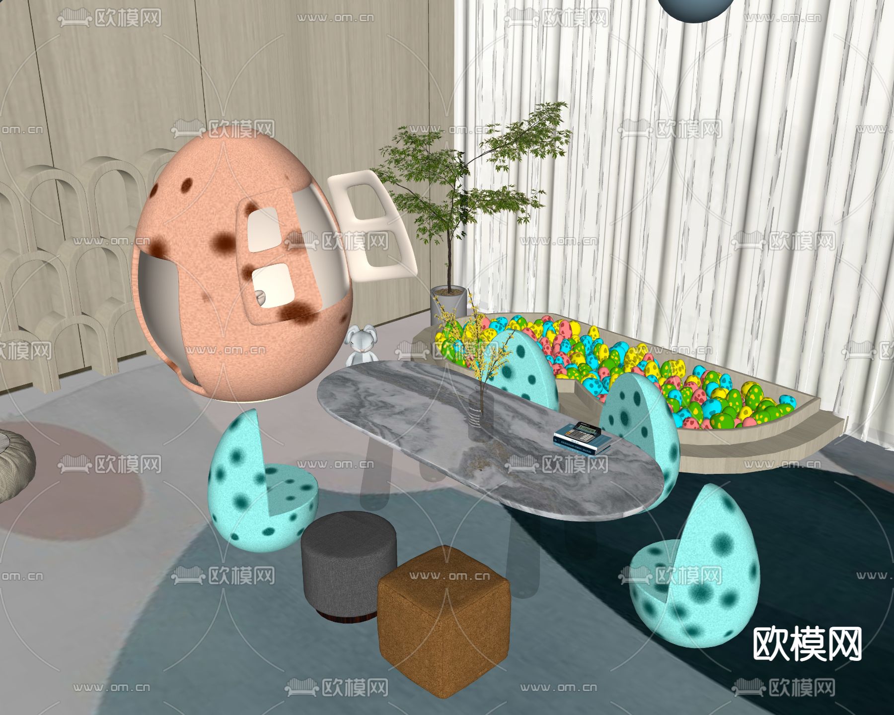 现代儿童娱乐区su模型下载（渲染图2）