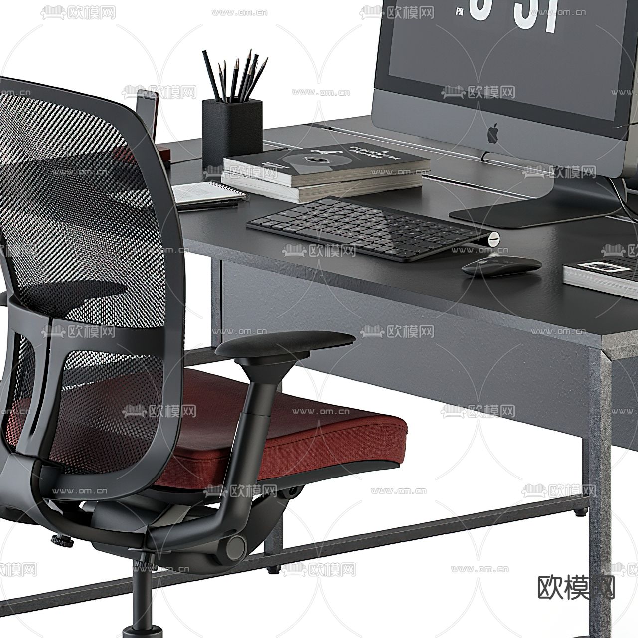 现代办公桌椅卡位3d模型下载（渲染图3）