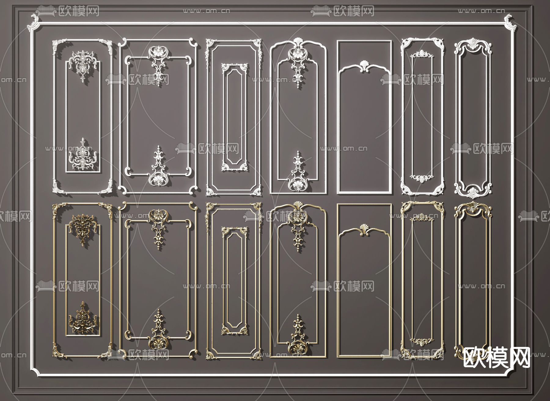 欧式描金雕花护墙线条su模型下载（渲染图1）