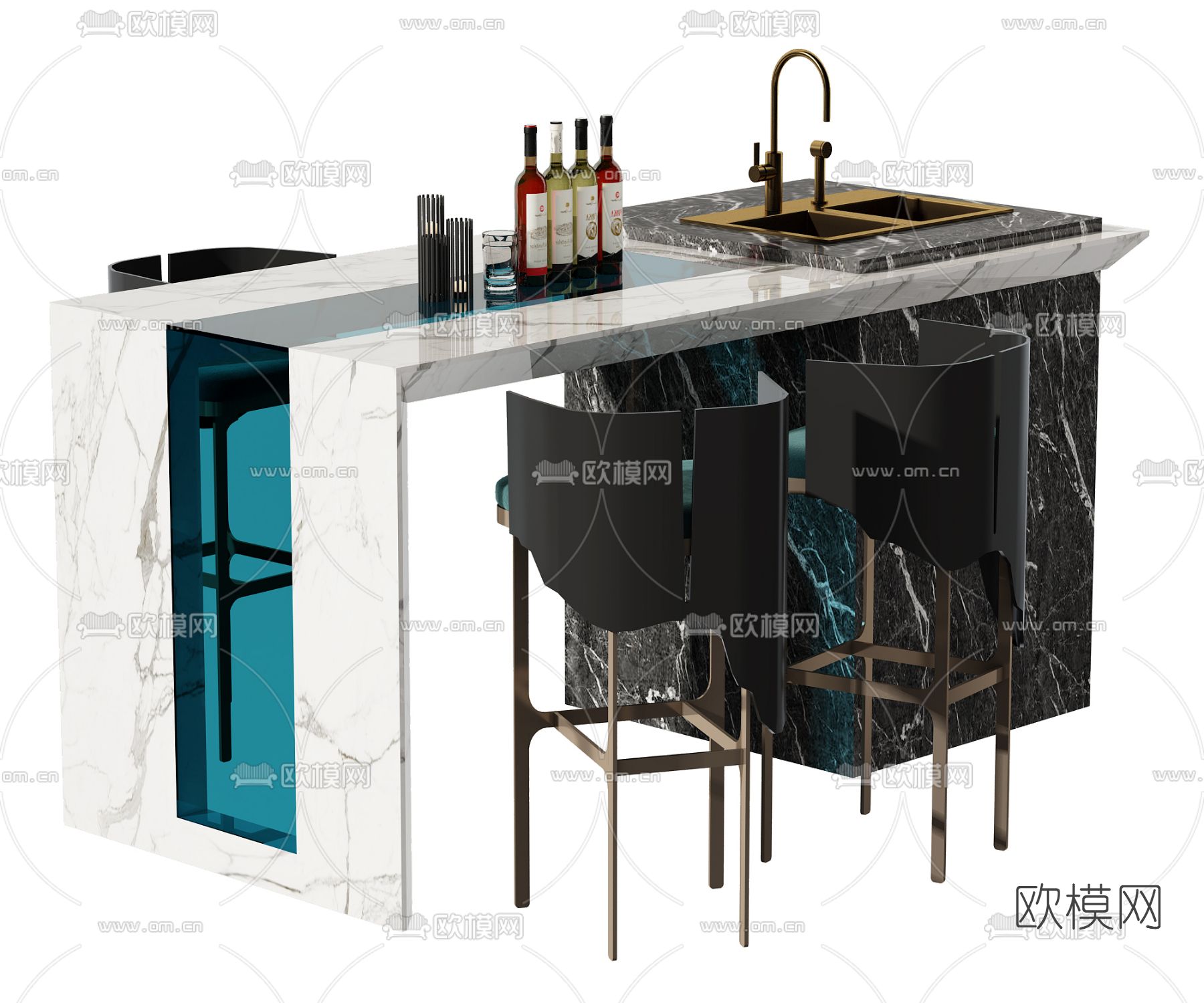 现代吧台吧椅3d模型下载