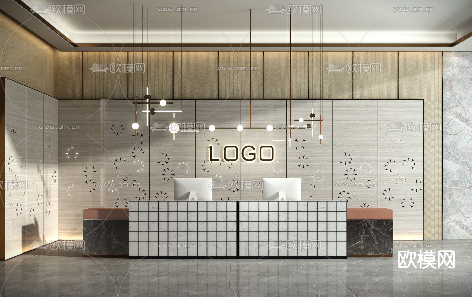 现代前台接待su模型下载（渲染图1）