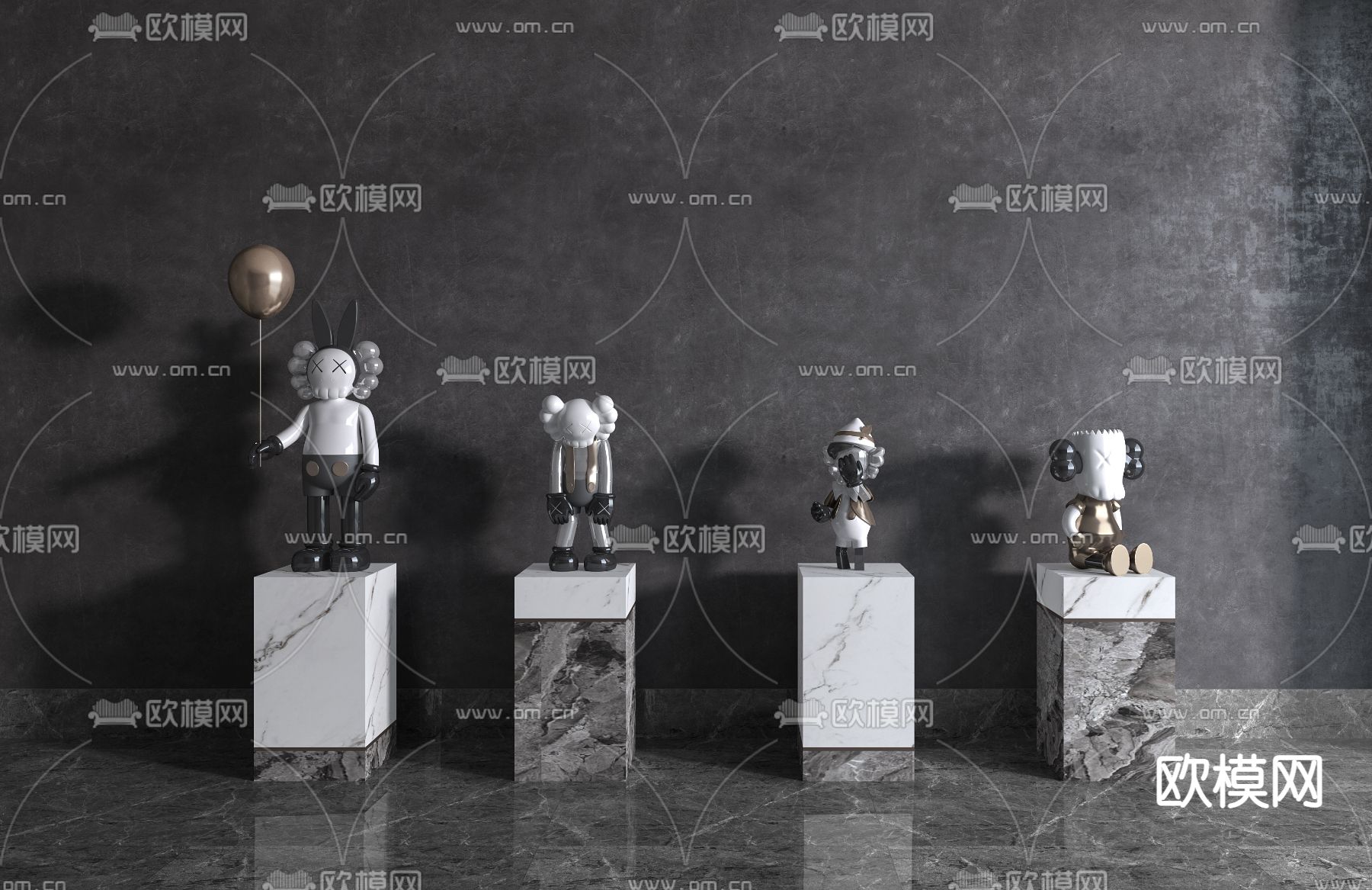 现代kaws雕塑潮玩摆件3d模型下载