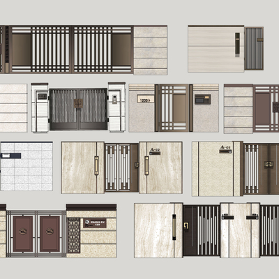  现代住宅入户门su模型 