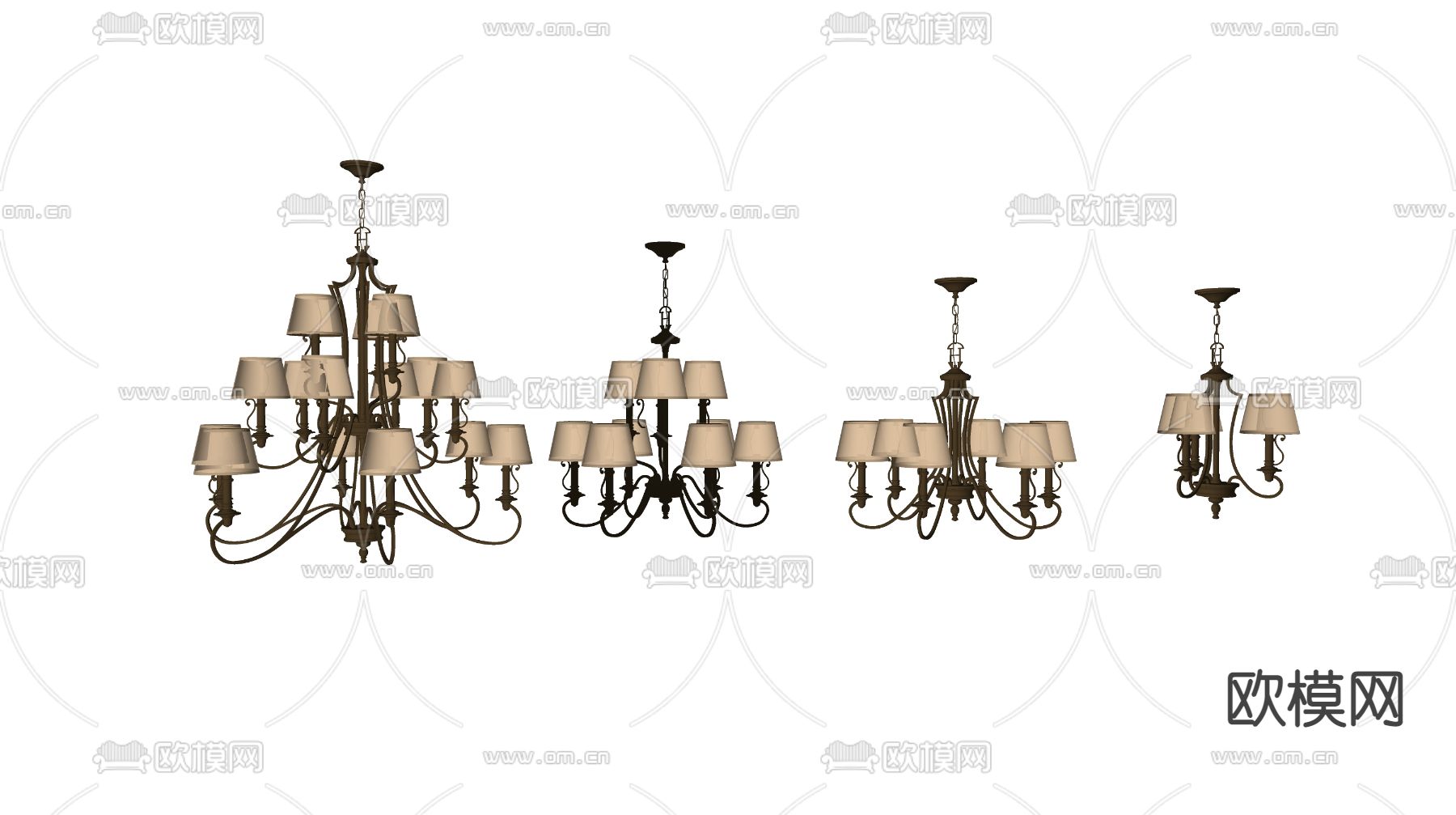 欧式金属多层吊灯su模型下载