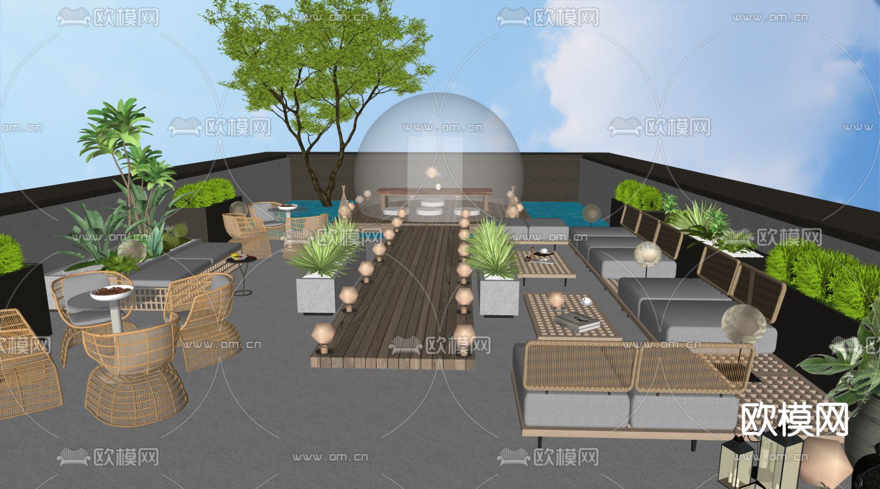 现代屋顶阳台花园su模型