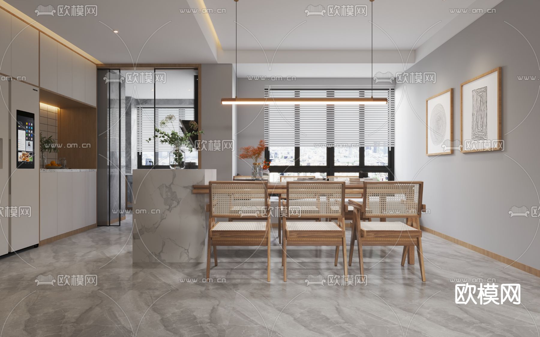 北欧复式客厅餐厅3d模型下载（渲染图4）