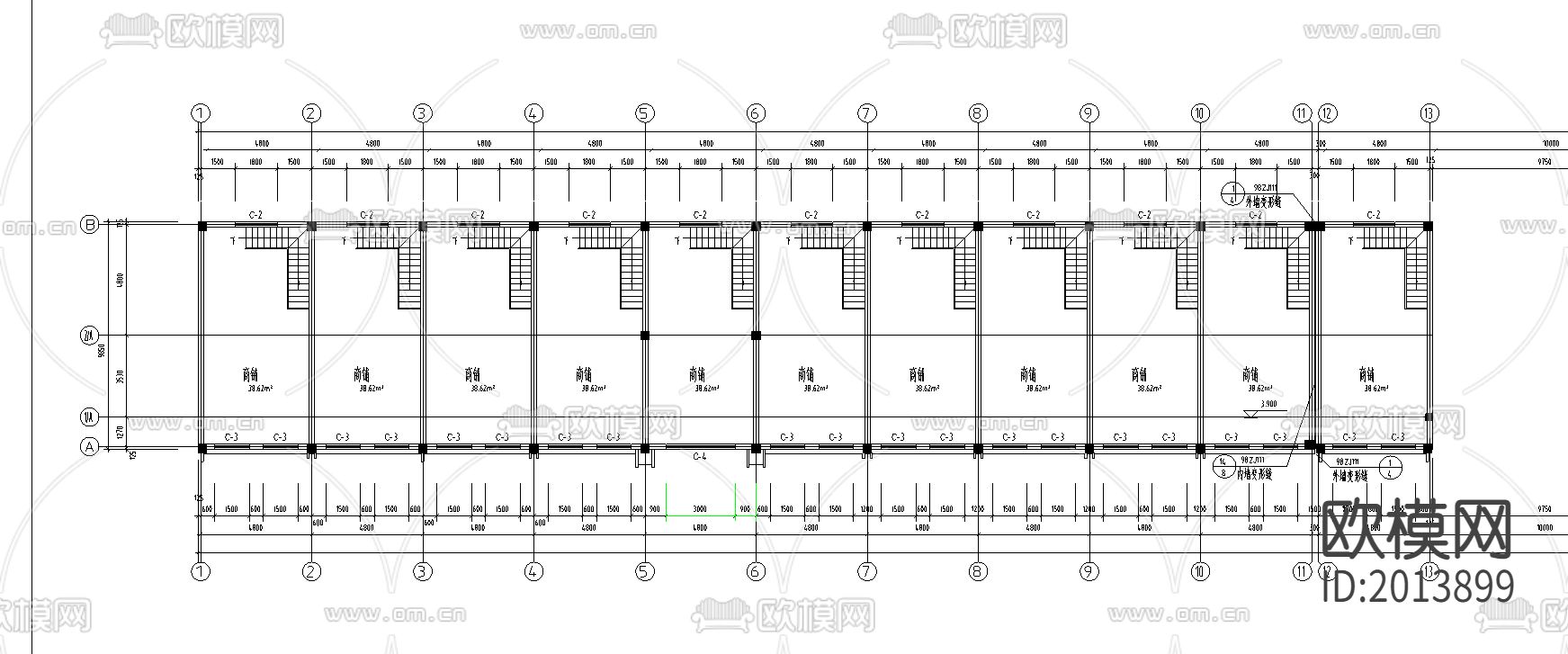 商铺建筑CAD施工图下载（渲染图2）