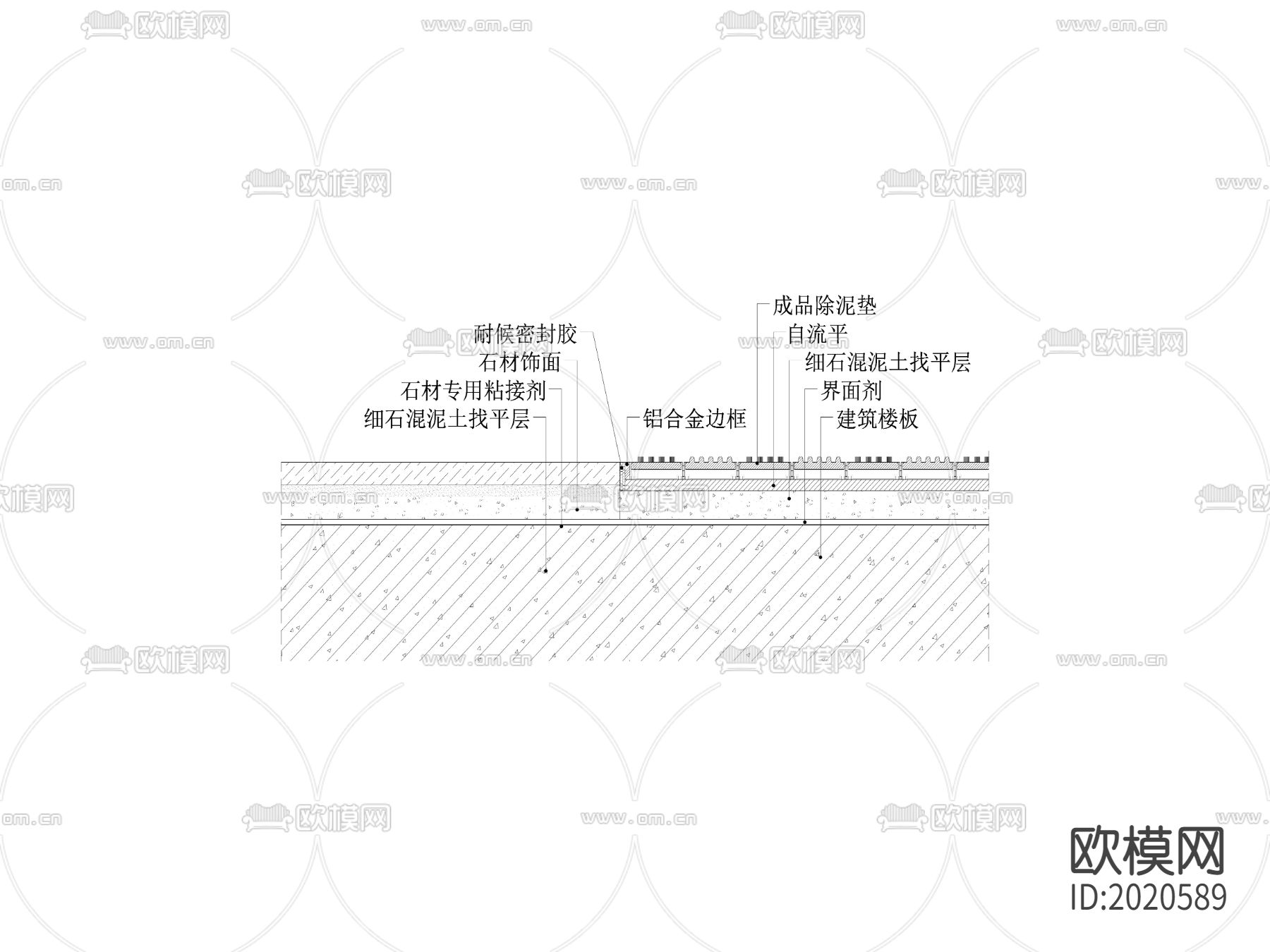 石材-除泥垫交接地坪cad大样图下载