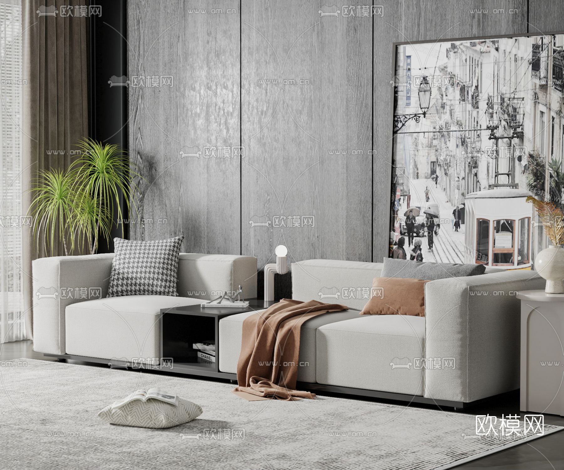 现代布艺多人沙发3d模型下载