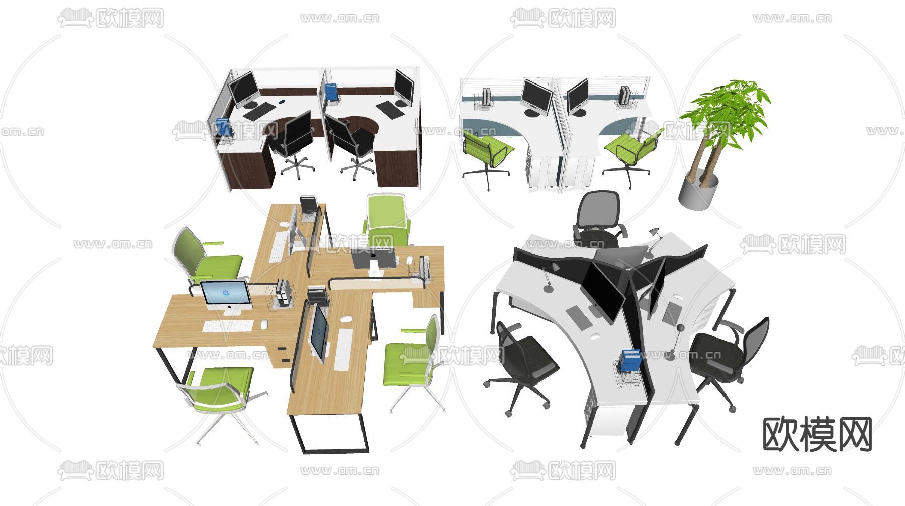 现代办公桌su模型下载