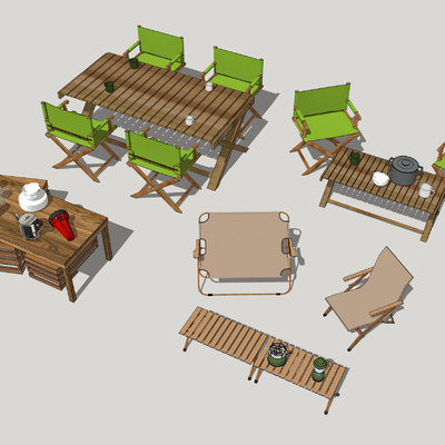 现代户外桌椅su模型