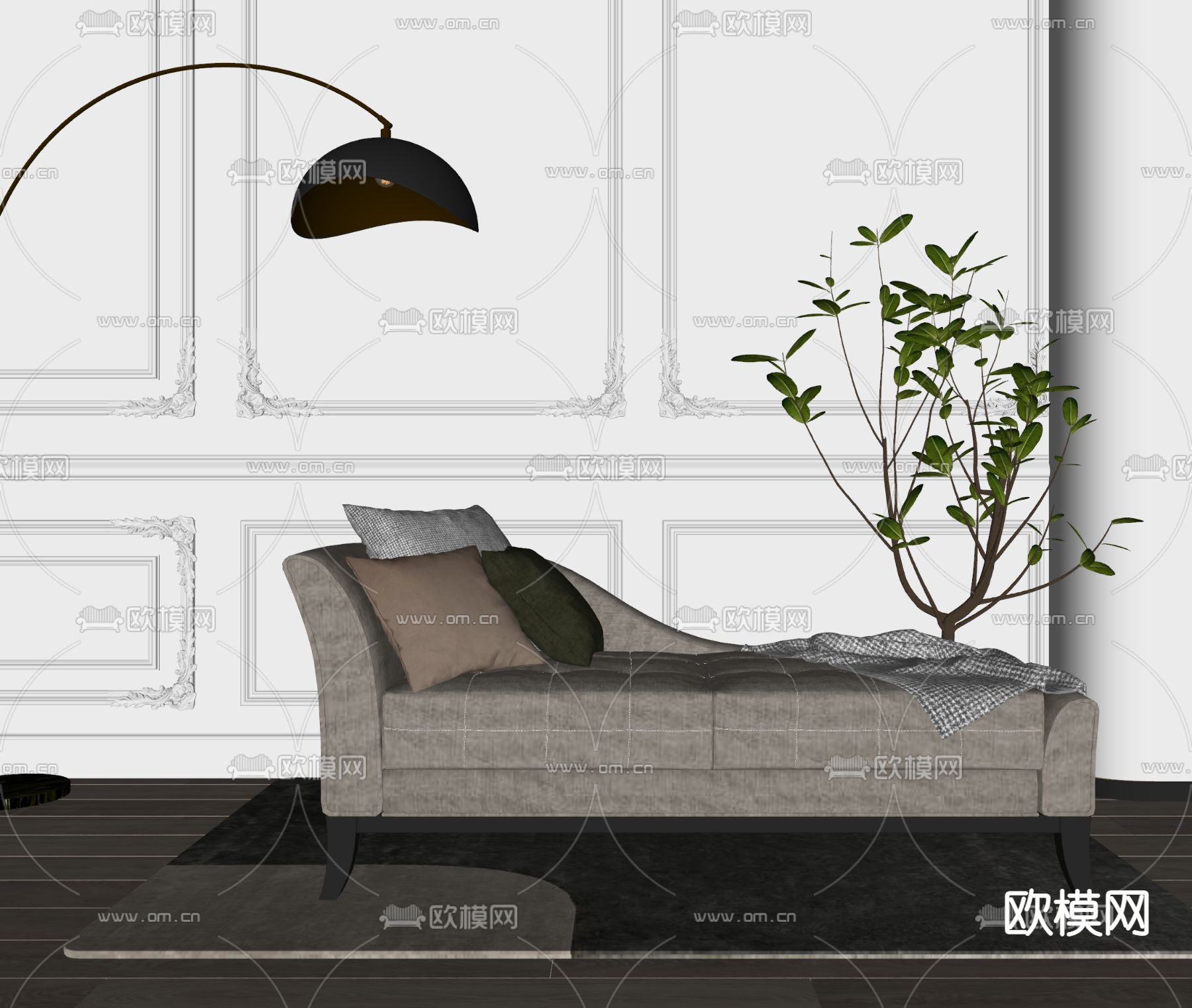 简欧贵妃椅su模型下载（渲染图2）