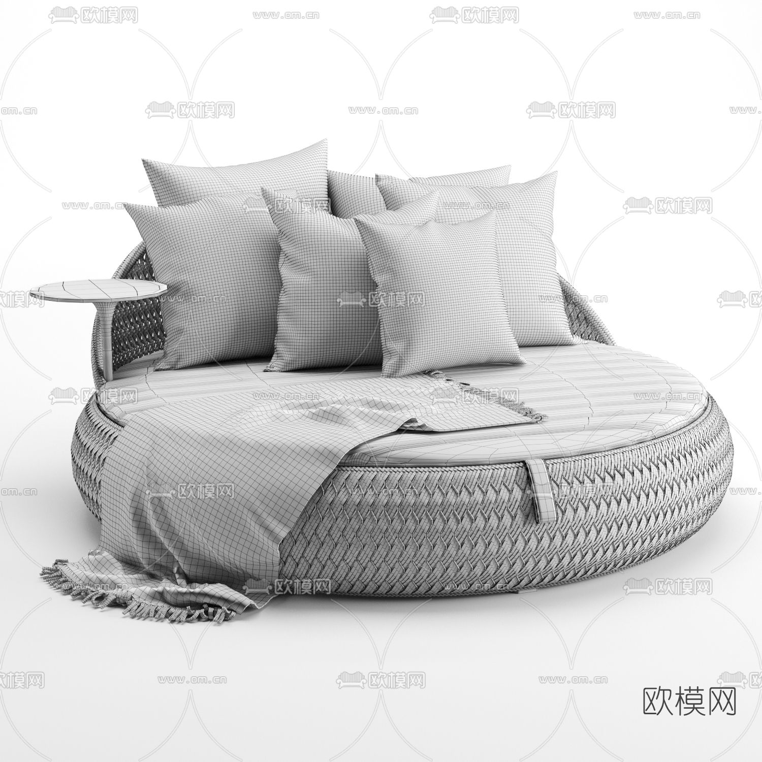 现代皮革圆床3d模型下载（渲染图3）