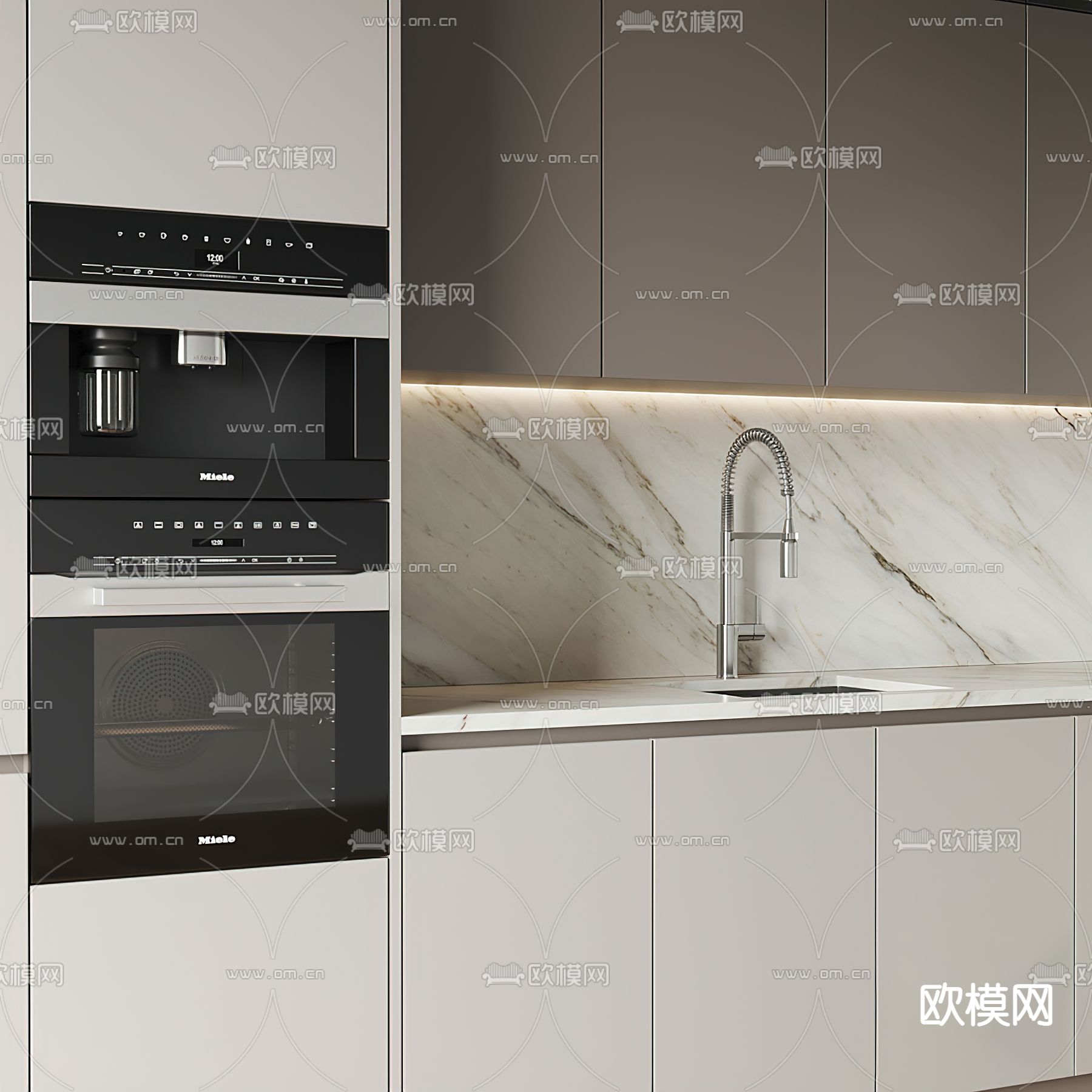 现代厨房橱柜3d模型下载（渲染图2）